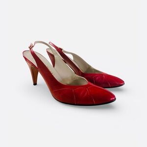 Vintage Maserati Red Leather Slingback Heels | Made in Italy